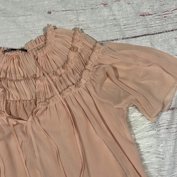 Zara Peach Chiffon Tiered Tie Blouse - Picture 6 of 8